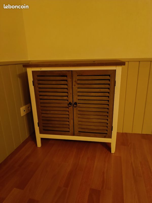 Petit meuble blanc et bois (image 1)