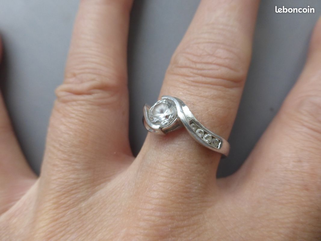 Bague argent 925 poinçons zirconiums marque DQCZ T.58 tbé (image 6)