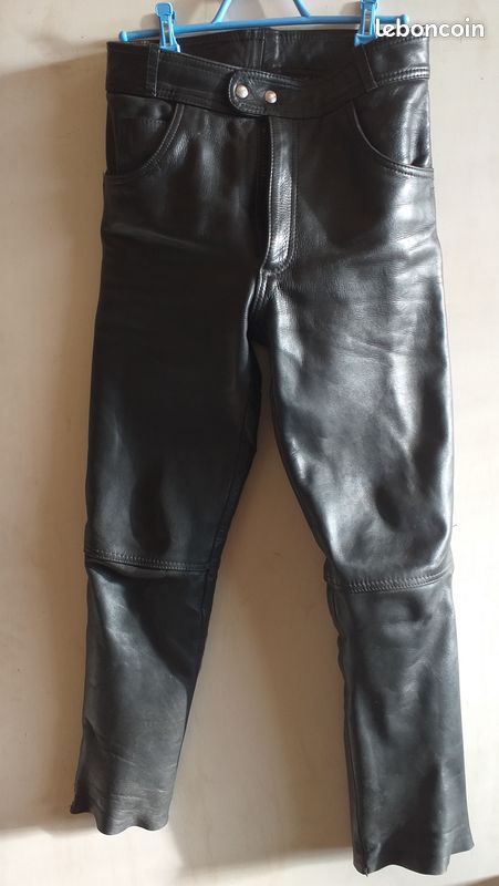 Vejtmcc Pantalon De Moto Homme En Cuir Avec Lacets Latéraux - Coupe Droite Confortable - Style Biker