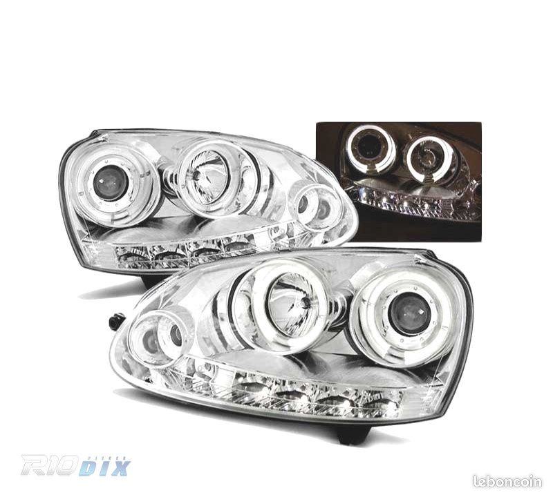 Phares volkswagen vw golf 5 03-08 angel eyes + led chromé 5wu6 (image 2)