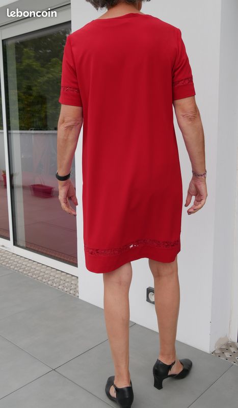 Robe De Cérémonie Etam Rouge - Taille 40 - Courte, Sans Manches - Polyester Voile