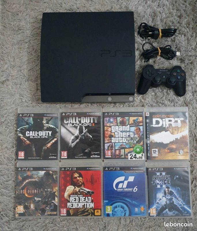 Pack Console Playstation 3 Slim 160go  Occasion  Avec 16 Jeux Cd Et 1 Manette 5638654