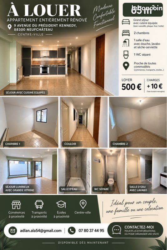 Appartement 3 pièces 65 m² · à Neufchâteau · 65 m² · 500 €/mois