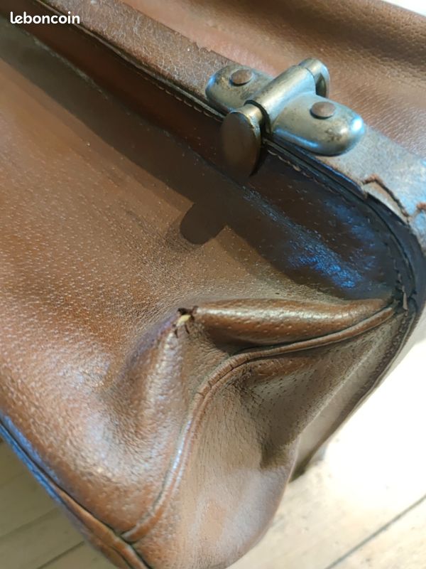 Sac Gladstone ancien en cuir début années 1900 (image 8)