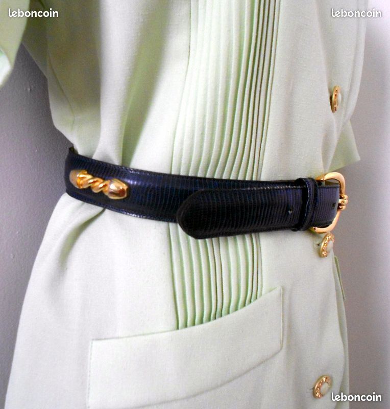 Ceinture vintage cuir bleu marine T.74/84 (image 2)