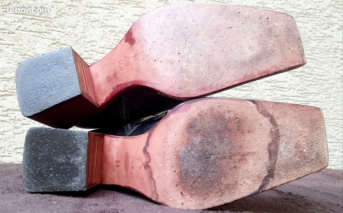 Bottines cuir noir et imitation croco- 38 (image 3)