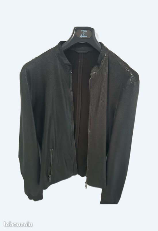 Veste En Cuir Marciano - Style Moto - Taille S Gris - Occasion Très Bon État