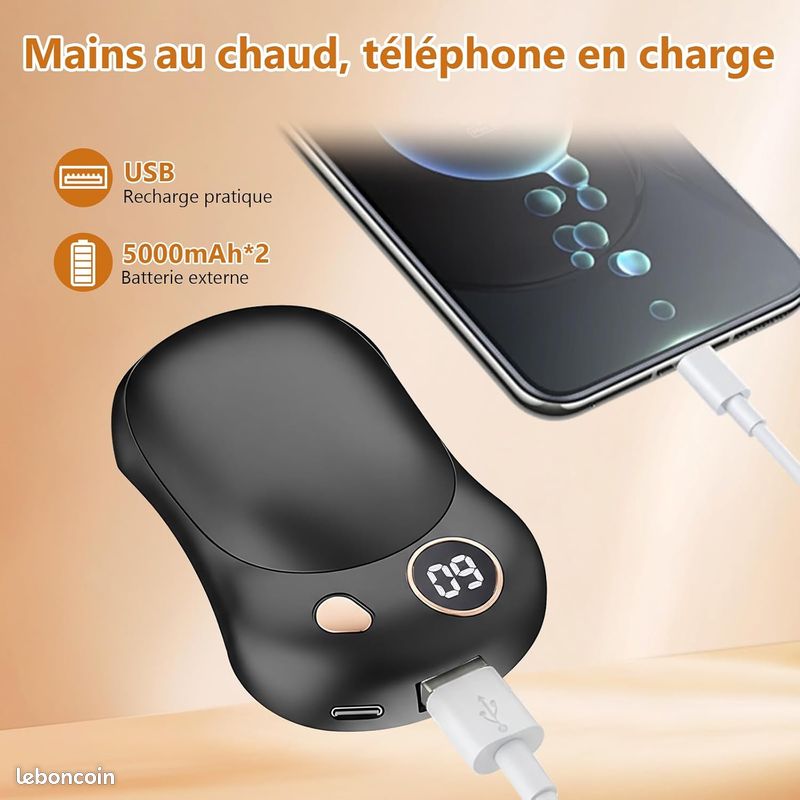 Chauffe Main Portable, Autonomie 23H, 2 En 1 Chaufferette Main Réutilisable, 6000 MAH Conception Divisée Cadeau Noël Chaleureux - Santé - Mieux Vivre