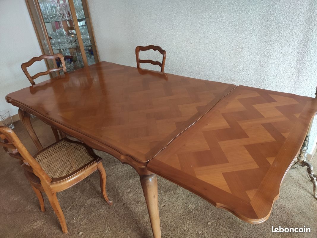 Table marquetée régence massif 4 chaises (image 2)