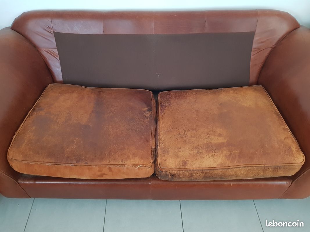 2 coussins club cuir marron (image 1)