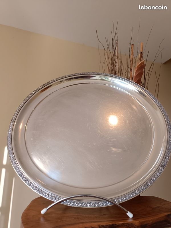 GRAND PLATEAU DE Service En Metal Argent Decor Cisele Floral Signe Argent EUR 89,99 - FR