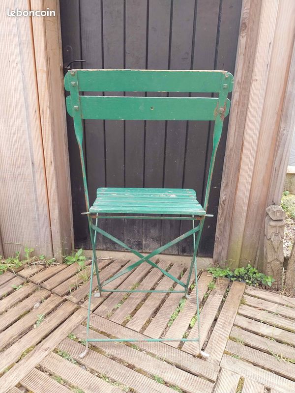 Chaise Bistrot pliante traditionnelle française en bois et métal peinte en vert Vintage (image 4)