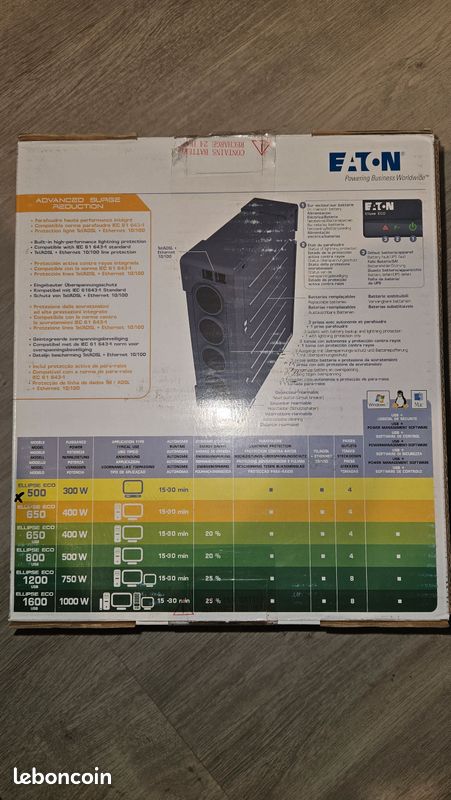 Onduleur Eaton Ellipse ECO 500 FR - Avec Batterie Neuve - 500 VA / 300 W