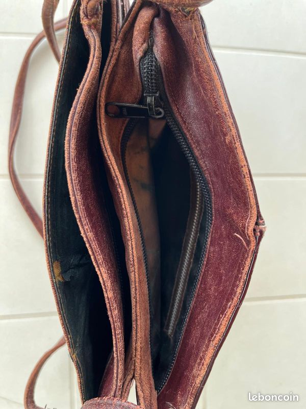 Sac à Main Marron Imitation Croco - Cuir Verni 31 Cm - État Excellent