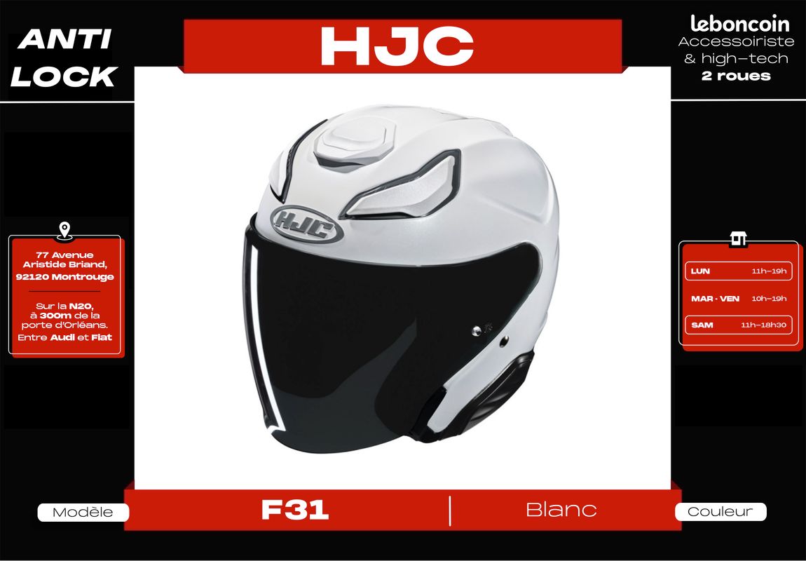 Casque Jet 𝗛𝗝𝗖 𝗙𝟯𝟭 | Fibres de verres | 𝗡𝗲𝘂𝗳 + 𝗚𝗮𝗿𝗮𝗻𝘁𝗶𝗲 3 𝗮𝗻𝘀 (image 5)