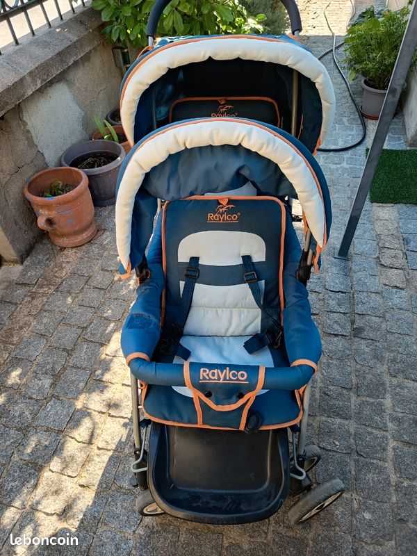 Poussette double Raylco en longueur — Bleue et orange (image 3)