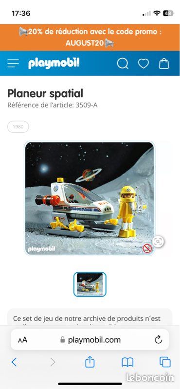 Playmobil Vintage Playmospace – Planeur Spatial Cosmonaute 3509 – Années 80