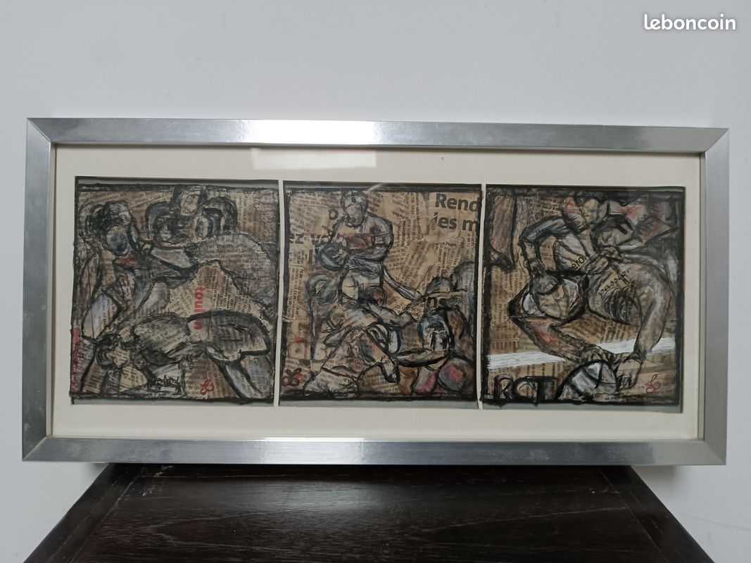 Tableau contemporain joueur de rugby peinture technique mixte (image 2)