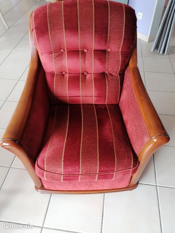 Canapé velour et fauteuils en chêne (image 2)