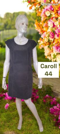 Robe Caroll Taille 44 En Velours à Côtes - Manches Courtes, Doublée, Occasion Très Bon État