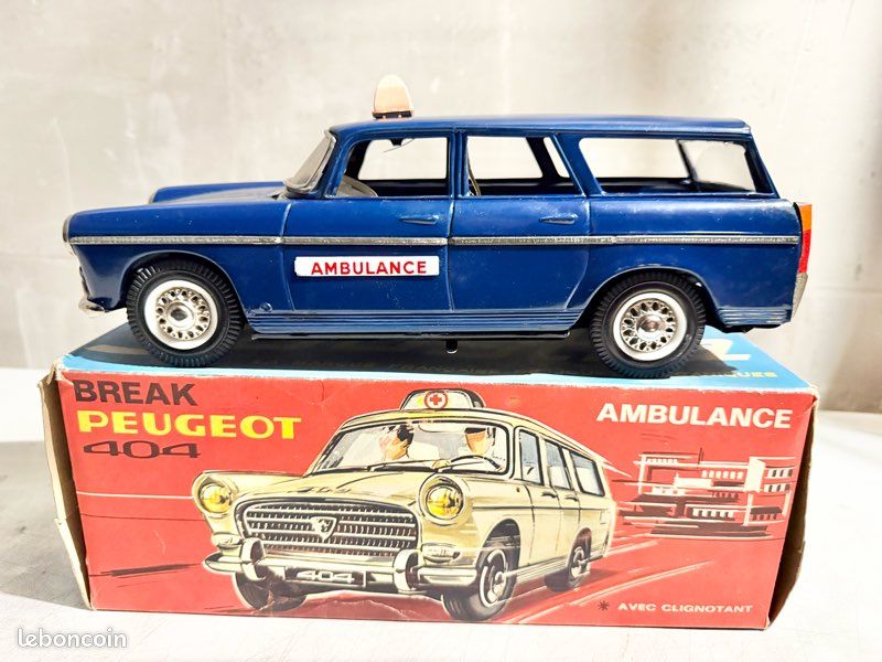 Jouet Joustra Ambulance Et Camionnette Bleu En Tole Plastique 19 Cm