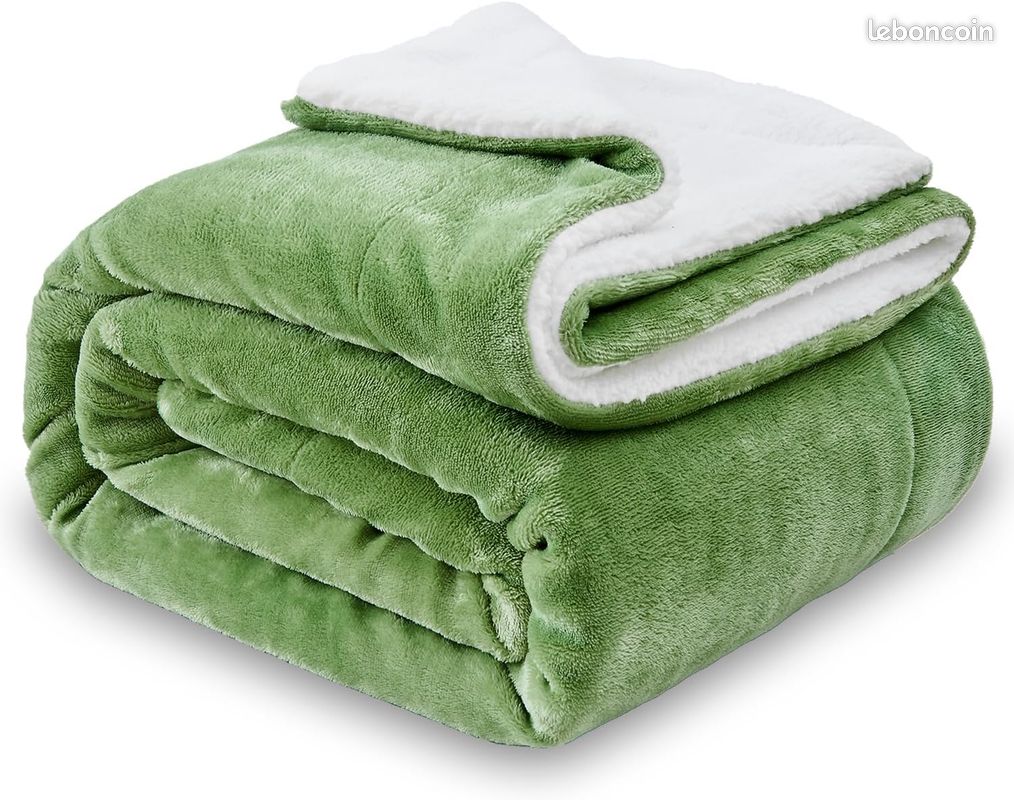 Sherpa Plaid Couverture Polaire Vert Sauge 220 X 240 Cm, Couverture Double Face Super Douce Luxurieuse Couverture En Peluche - Linge De Maison