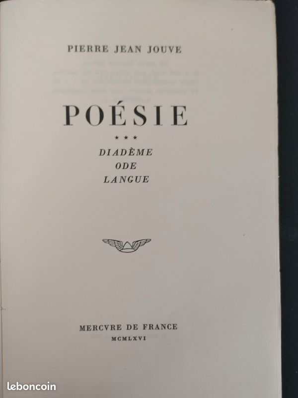 Pierre Jean Jouve, Poésie VII-IX -Diadème, Ode, Langue e (image 3)