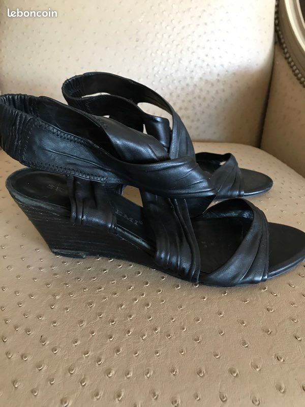 Sandales noir cuir talon compensé 38 coco (image 2)