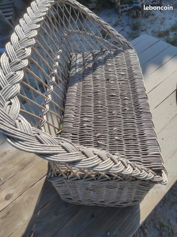 Petit banc coffre en osier tressé à restaurer sans fond 82x40 H dossier 58 assise 29 (image 4)