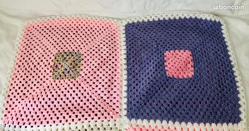 Couverture En Carrés Granny Faite Main - 70x70 Cm - Multicolore - Idéale Bébé/enfant