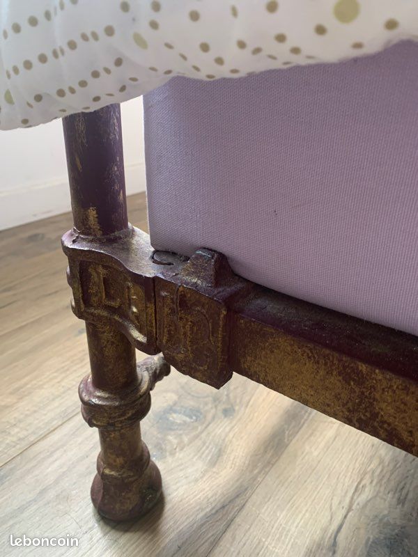Lit en fer 1 personne matelas+ sommier ancien vintage (image 5)