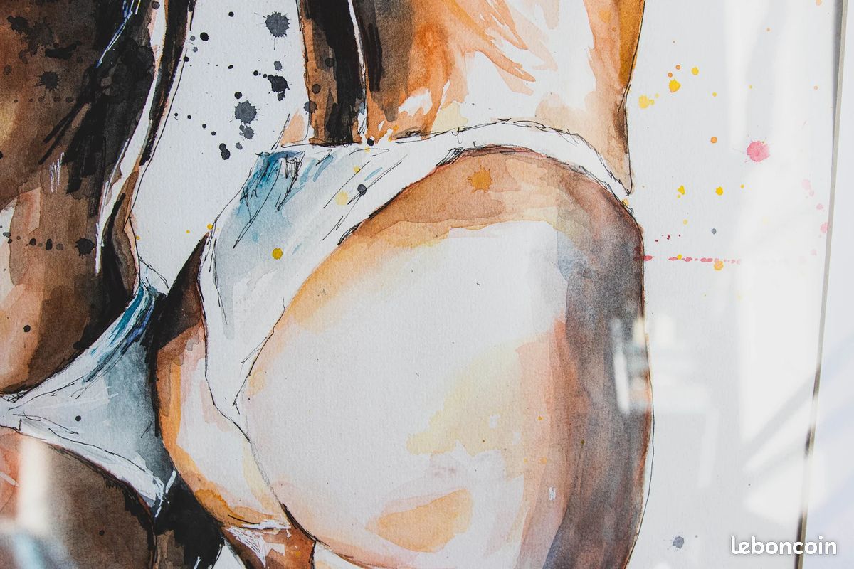 Peinture Aquarelle Originale Femme Nue Art figuratif Sensuelle Décoration Nu  artistique ( non encadrée) - Décoration