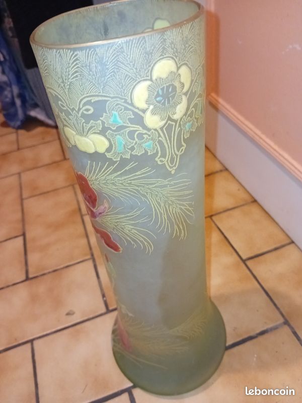 EXCEPTIONNEL : Grand Vase Rouleau Emaillé coquelicots 35 cm Art Nouveau (image 12)