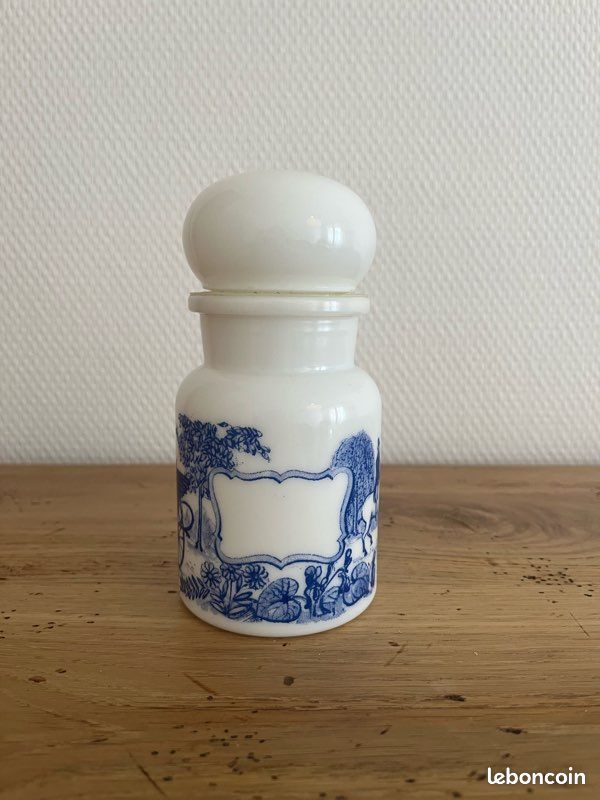 Pot à pharmacie vintage blanc et bleu (image 1)