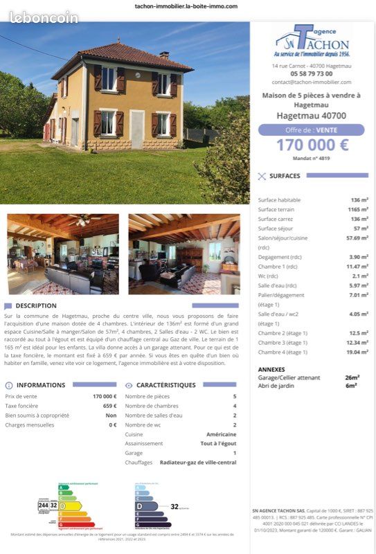 Maison 5 pièces 136 m² · à Hagetmau · 136 m² · 170 000 €