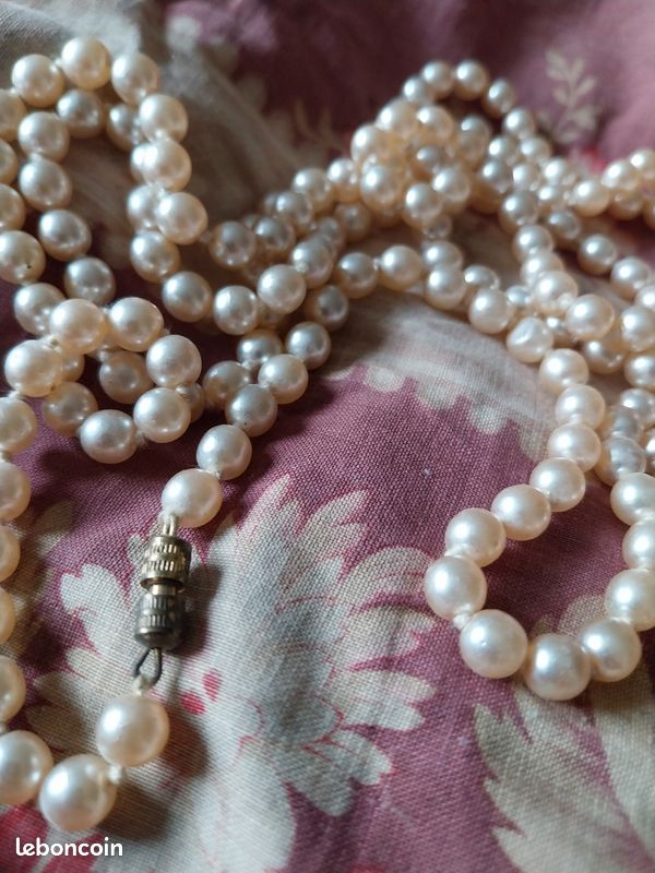 Collier Sautoir Perles Fantaisies Roses - Longueur 1,20 M, Occasion Bon état