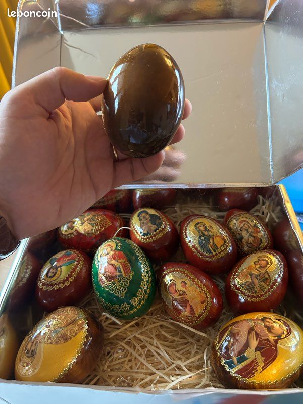 Lot de 12 œufs de Pâques russes en bois vernis (image 7)