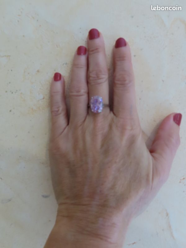 Bague Ancienne En Argent Massif 925 Style Jonc - Taille 50, Avec Pierre Rose, Occasion