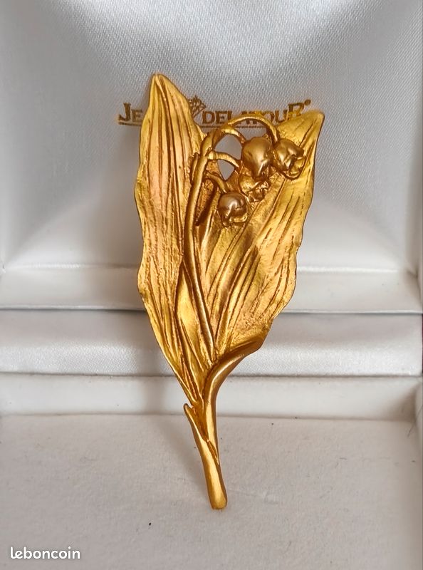 Grande Broche Laiton Doré Motif Feuilles - Alliage Doré, Excellent état - Occasion