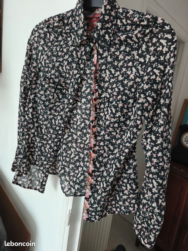 Chemise Zara noir a petites fleurs Trf Zara Collection 36 état parfait al06 (image 9)
