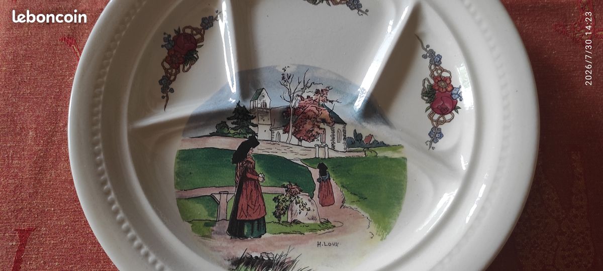 A l'unité: Assiettes ALSACIENNES anciennes à FONDUE, RACLETTE (ou crudités) "Atelier d'Art de Lorraine SARREGUEMINES-France" / NANOU68 (image 7)