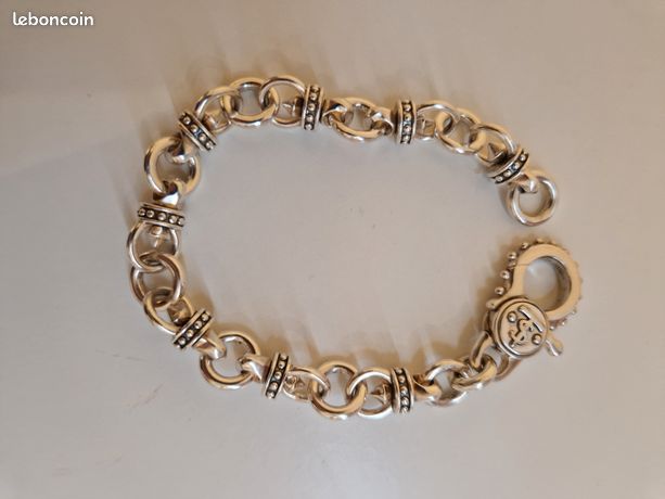 Gourmette en métal argenté grosses mailles bijou fantaisie vintage diamètre 5cm