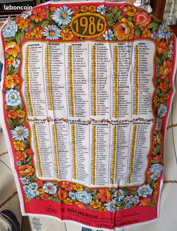 Torchon calendrier 1986 (image 1)