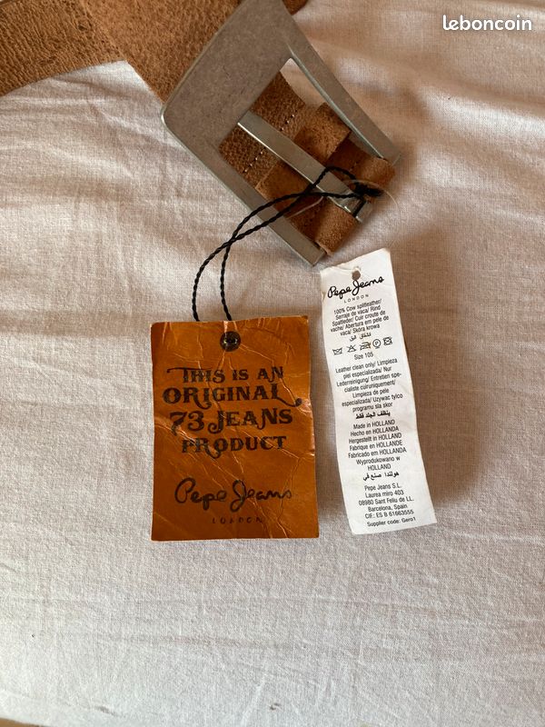 Ceinture En Cuir Véritable Pepe Jeans Marron Et Doré - Taille 85, Occasion Très Bon état