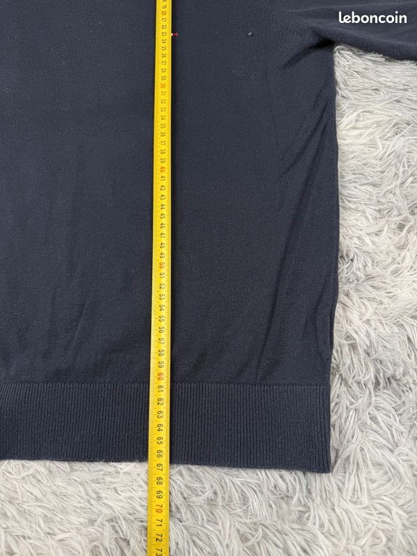 Pull à col V Tommy Hilfiger coton brodé bleu marine Homme taille L #PTM345 (image 8)