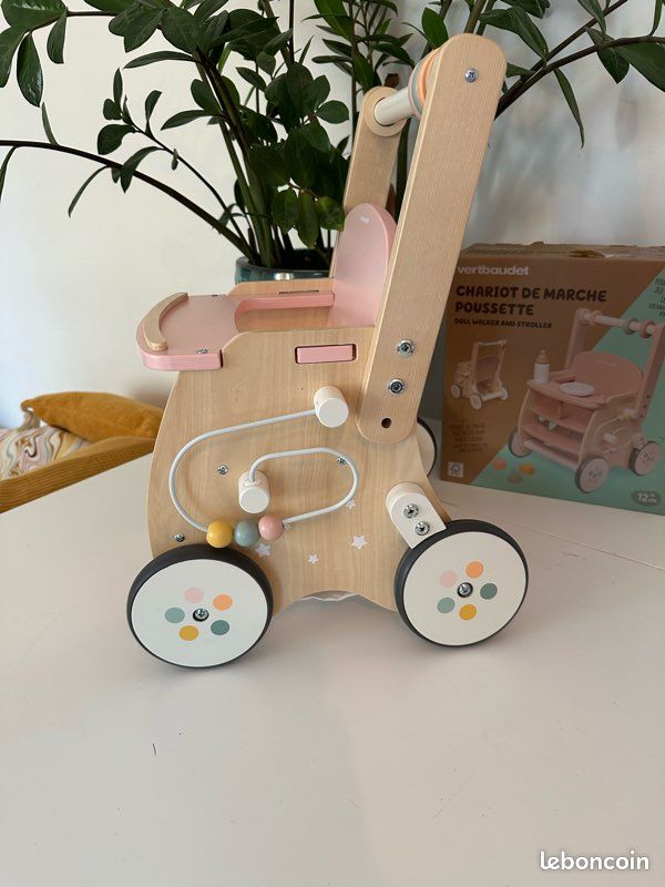 Chariot De Marche Bois Vertbaudet Rose - Poussette Poupon Avec Jeux