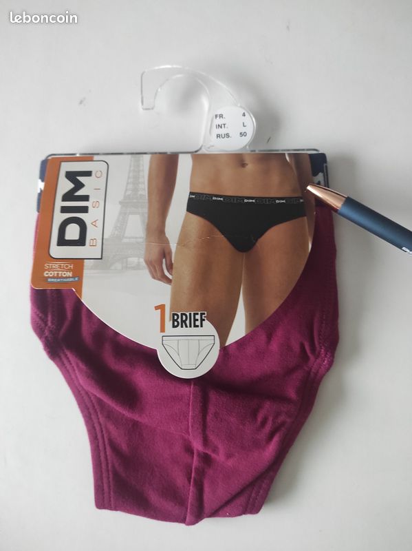 NEUF Slip Dim L FR homme coton stretch cassis rouge grenat