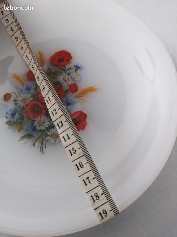 Plat Vintage Arcopal France, Décor Fleurs Marguerites, Diamètre 28 Cm, Blanc