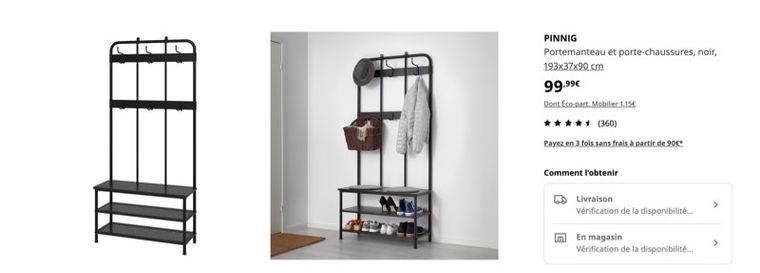 PINNIG Portemanteau et porte-chaussures, noir, 193x37x90 cm - IKEA