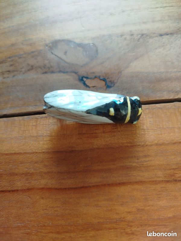 Broche Cigale En Céramique Vintage - Années 50 - Vert Et Laiton - Très Très Bon état
